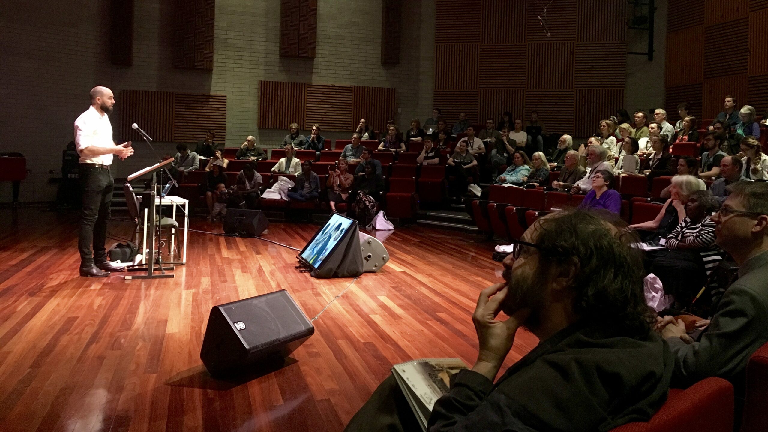 Clint Bracknell delivering opening keynote address, MSA Conference and Symposium on Indigenous Music and Dance, Perth 2019